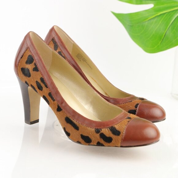 Franco Sarto Womens Empire Pump Size 8 Brown Leopard Calf Hair Heel Dress Shoe - Picture 11 of 12
